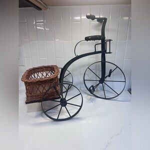 Decorative Vintage Style Basket Tricycle Planter or For Doll 18 Tricycle Bike